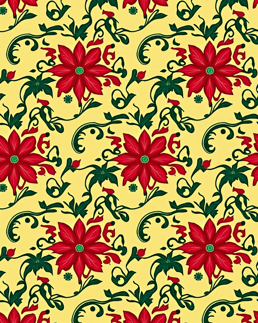 Crimson Poinsettia Vine Yellow Rug