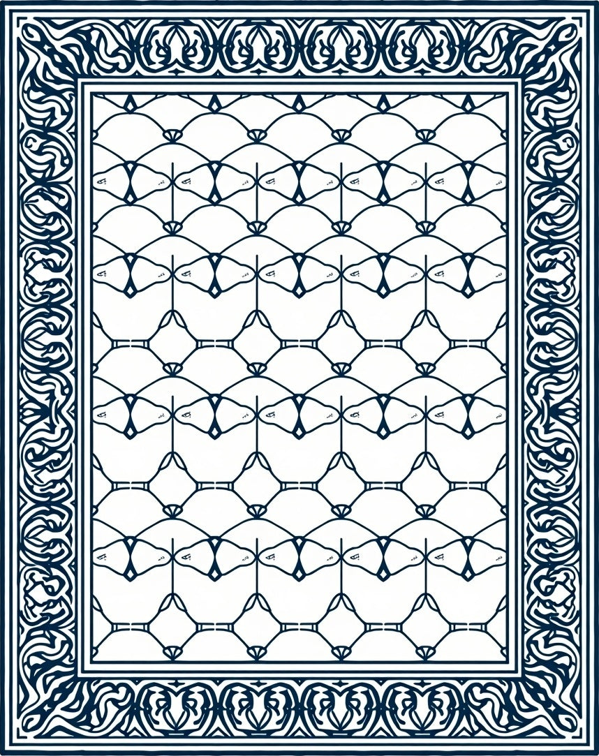 Navy Blue Ornate Geometric Harmony Rug