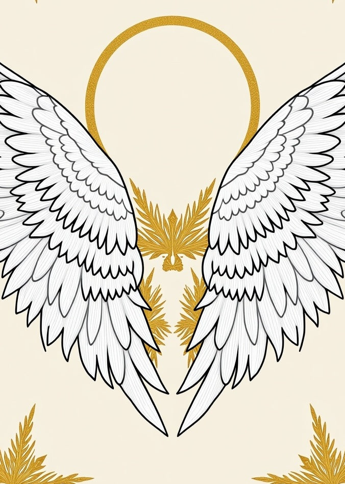 Gold Halo White Angelic Wings Rug