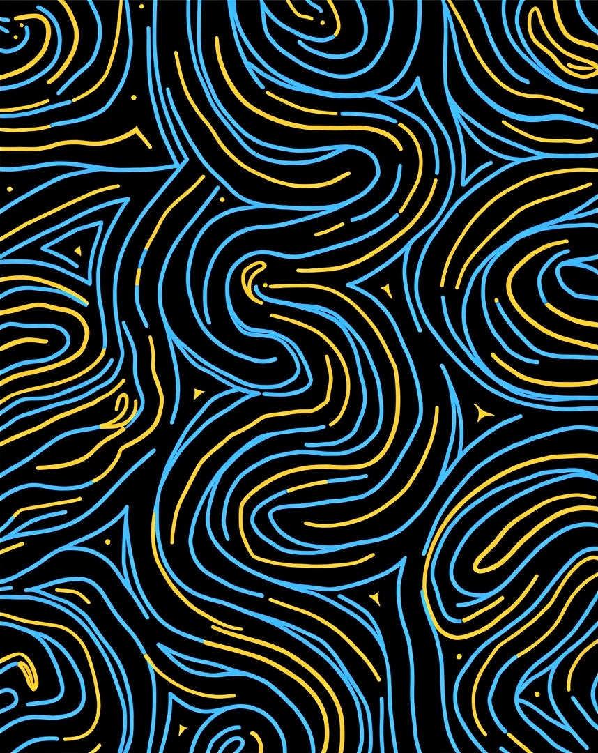 Black Blue Yellow Flowing Lines Rug