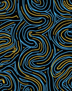 Black Blue Yellow Flowing Lines Rug