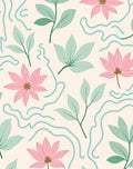 Pastel Pink Floral Mint Leaf Swoosh Rug