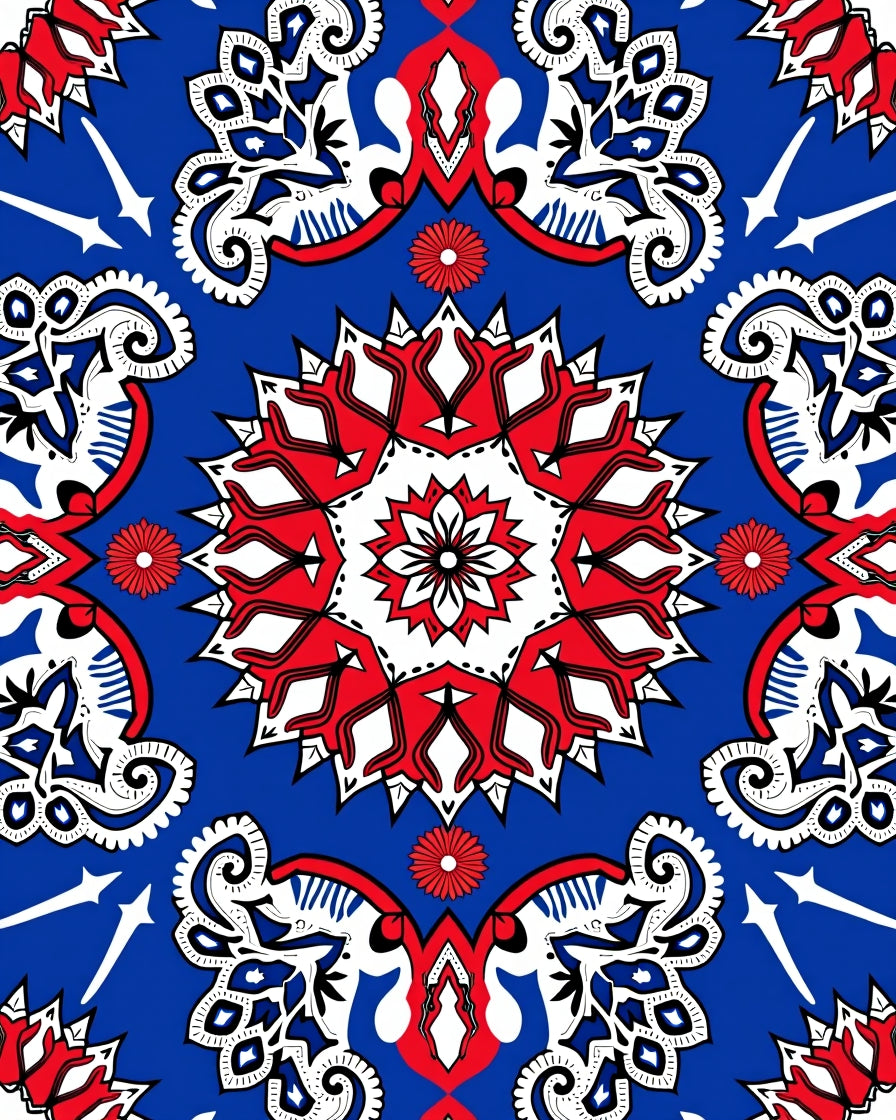 Starburst Red White Blue Medallion Rug
