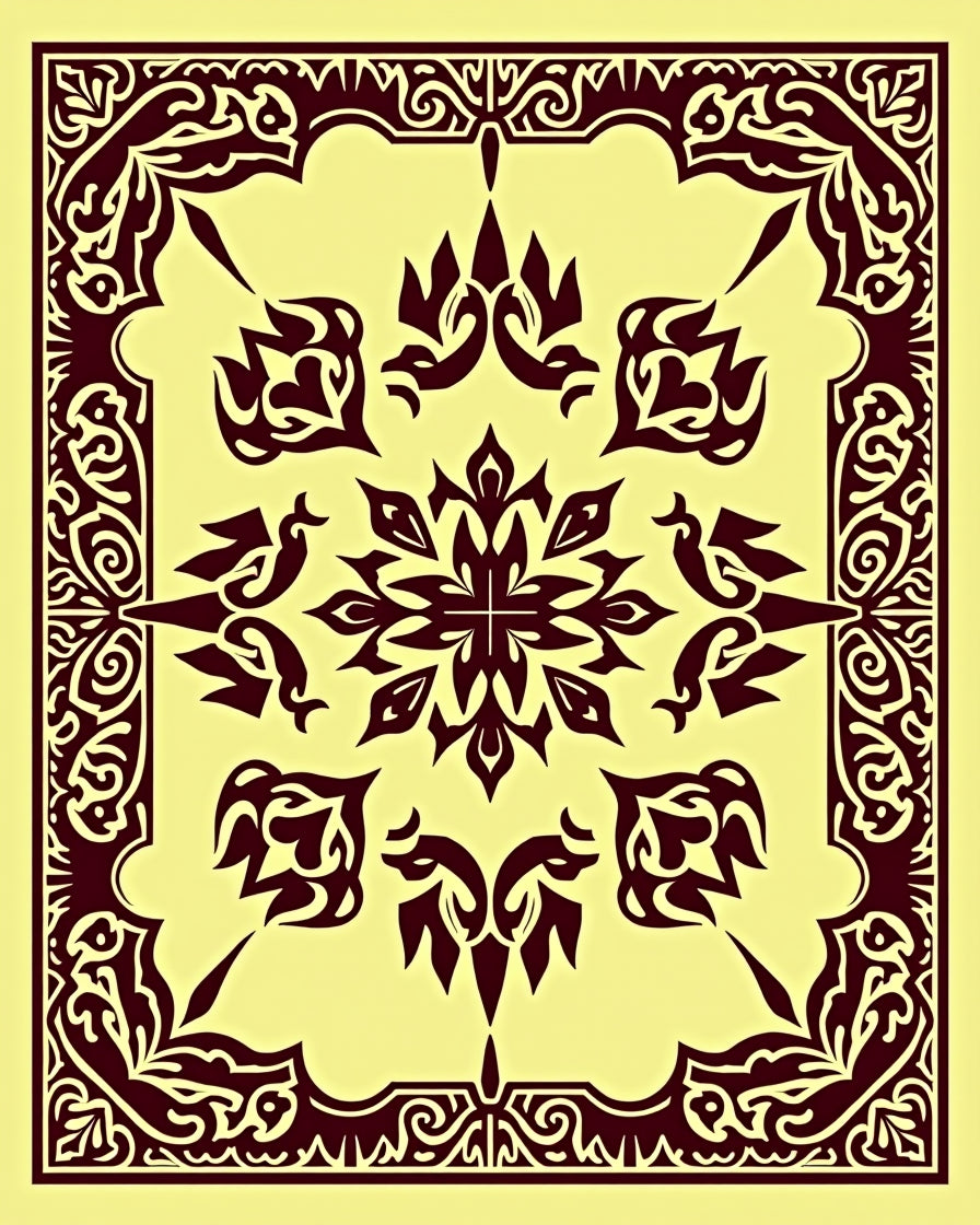 Maroon Cream Intricate Floral Star Rug