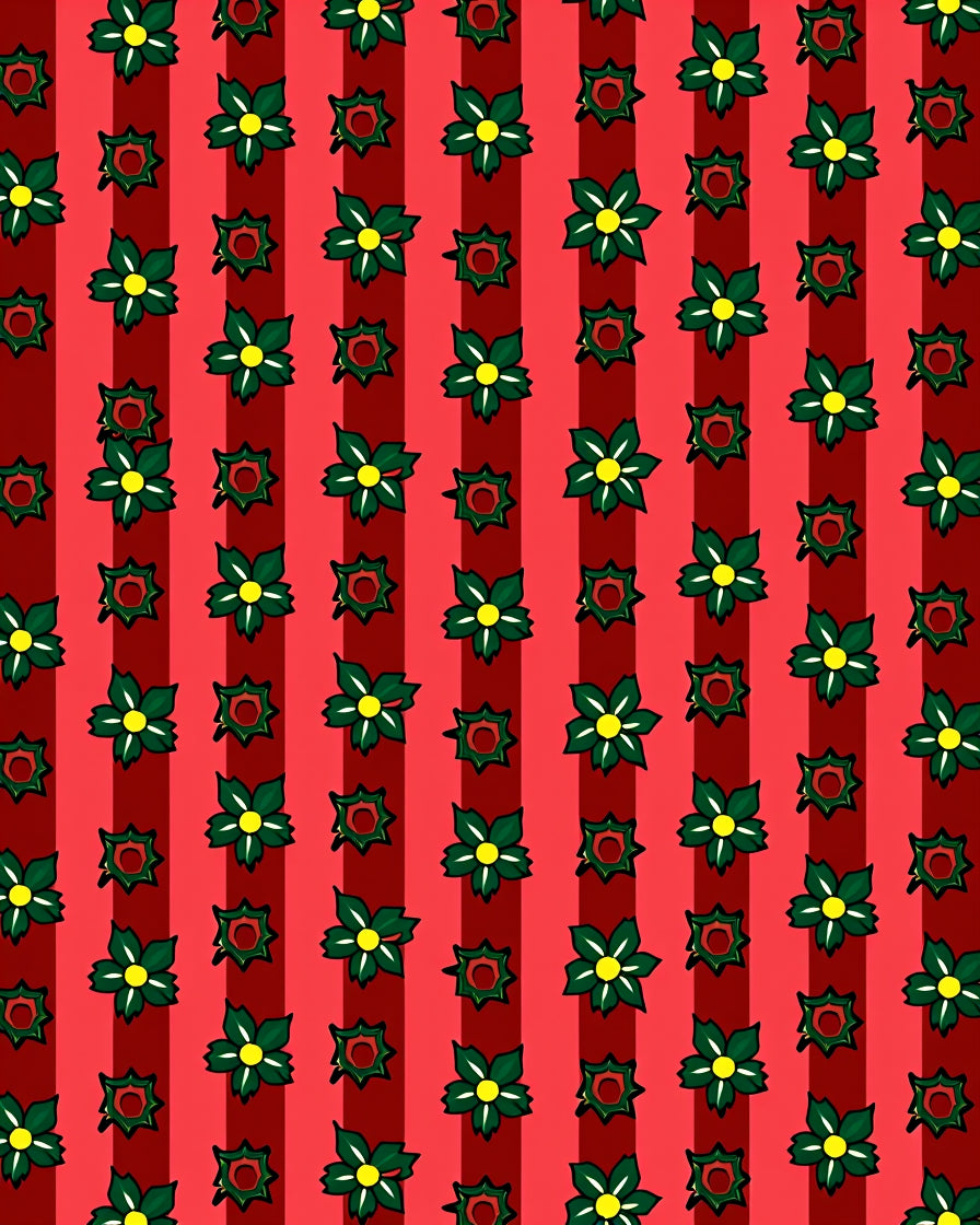Red Striped Floral Arrangement Rug