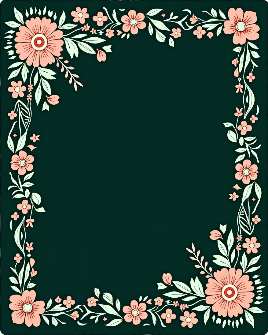 Coral Pink Botanical Border Rug