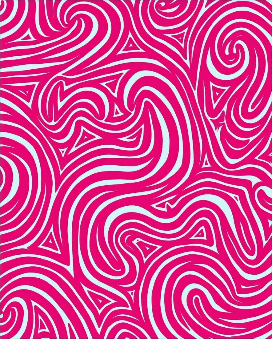 Vibrant Pink White Swirls Triangles Rug