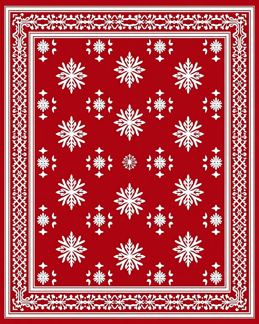 Festive Red White Snowflake Border Rug