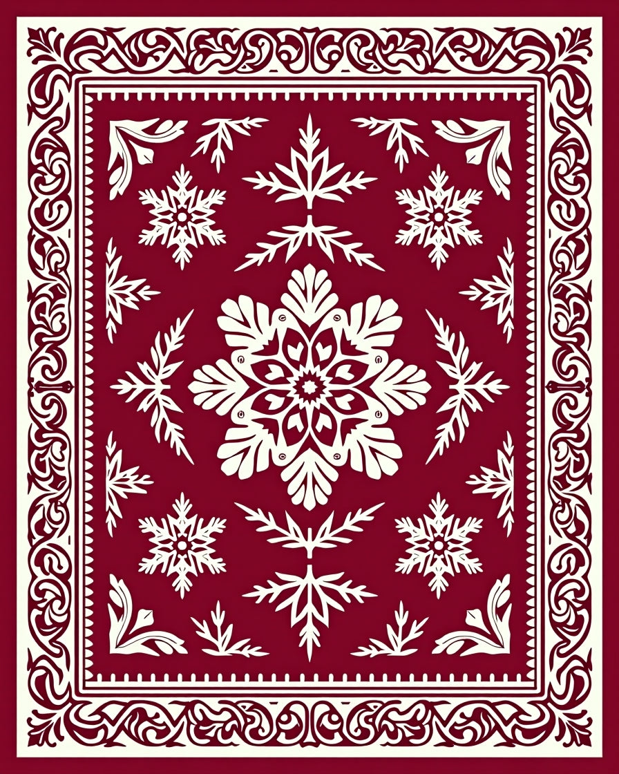 Crimson White Snowflake Flourish Rug
