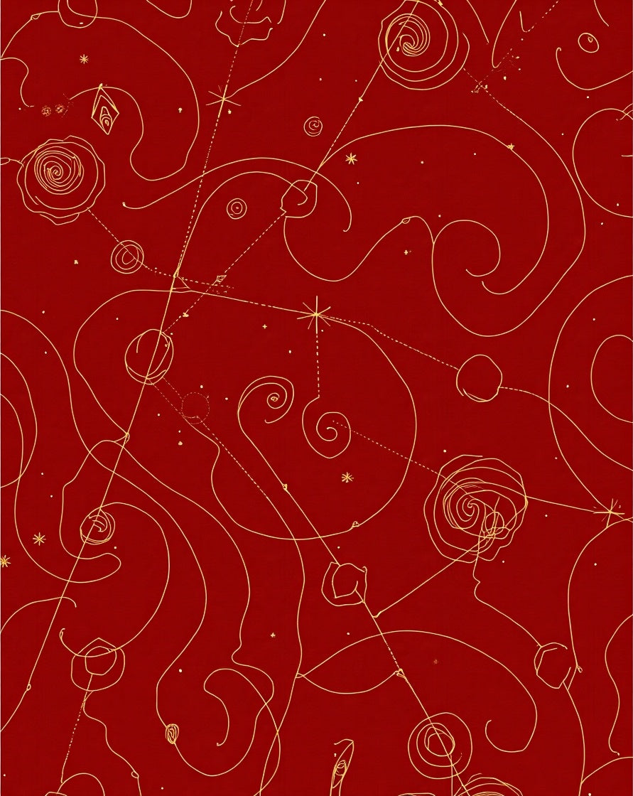 Crimson Gold Swirl Rose Constellation Rug