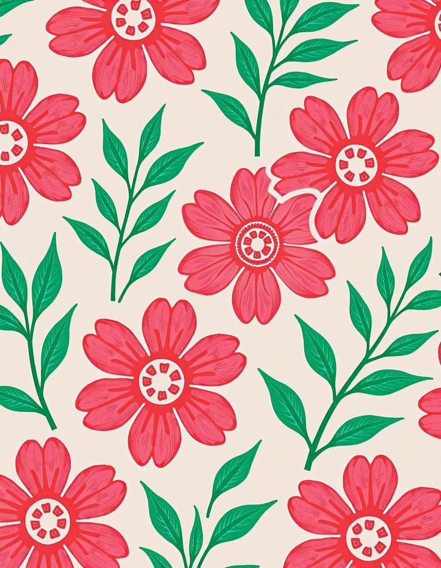 Red Blossom Green Leaf Garden Rug