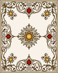 Ornate Burgundy and Gold Scrollwork Rug