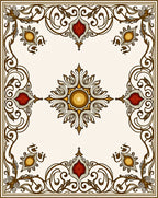 Ornate Burgundy and Gold Scrollwork Rug