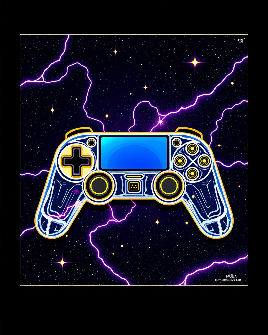 Retro Neon Controller Galactic Lightning Rug
