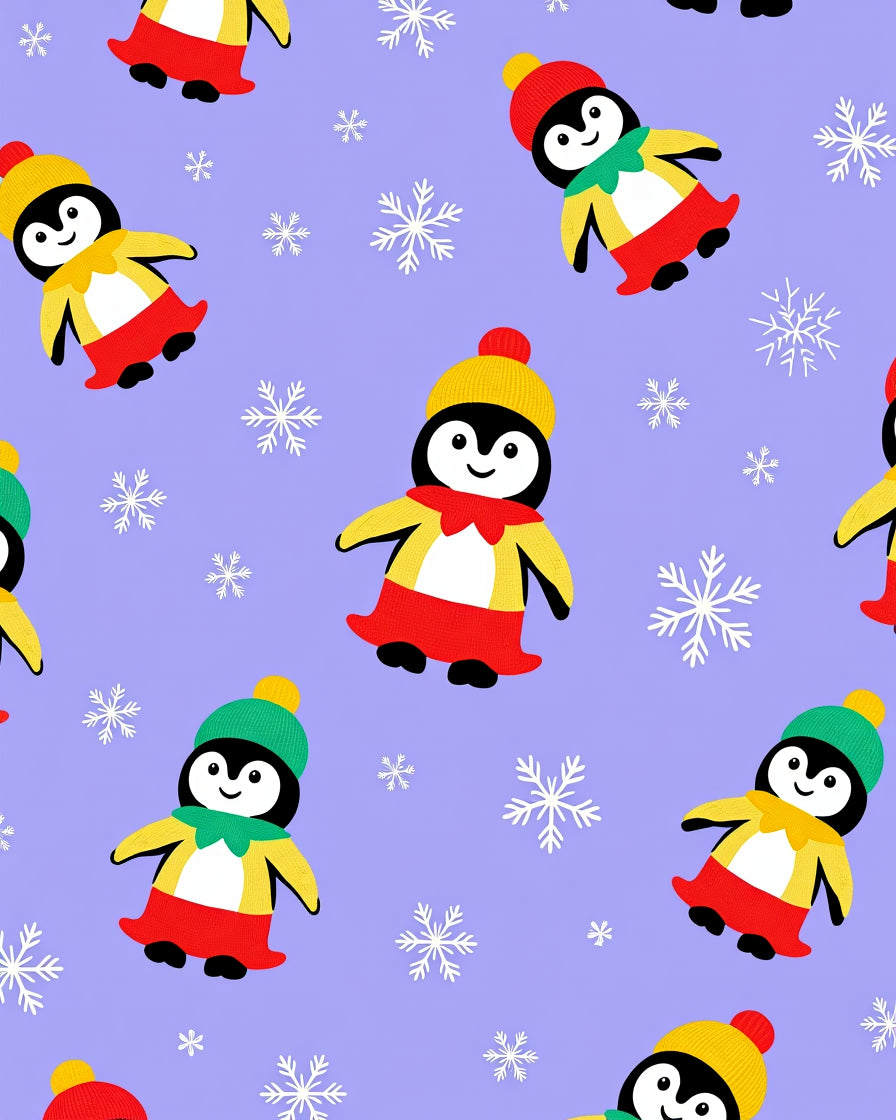 Whimsical Penguin Snowflakes Lavender Rug