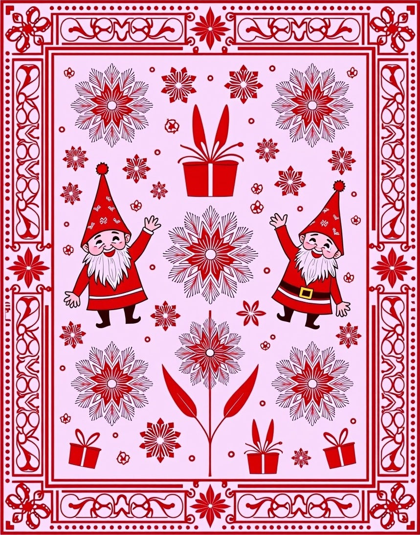 Red Gnome Snowflake Christmas Ornament Rug