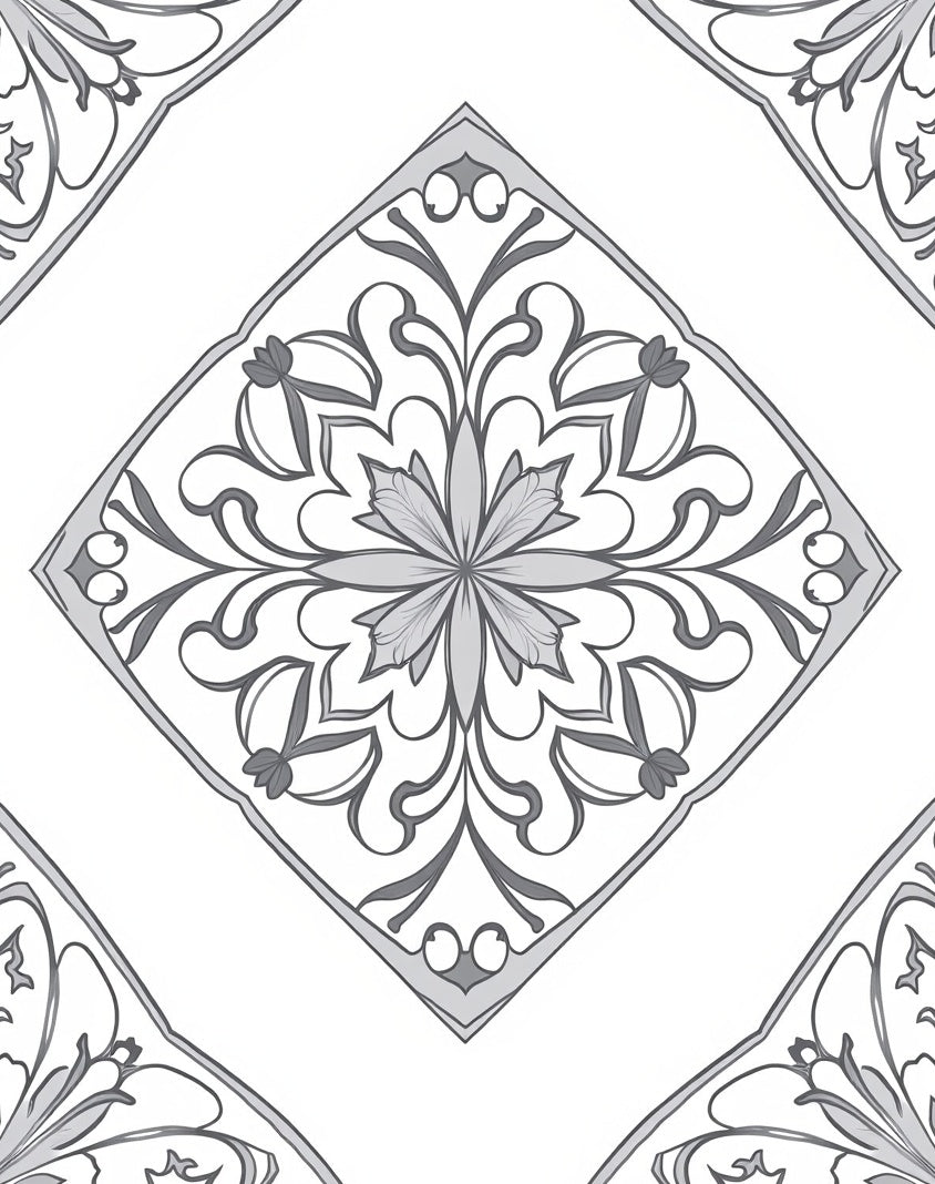 Gray Floral Medallion Diamond Rug