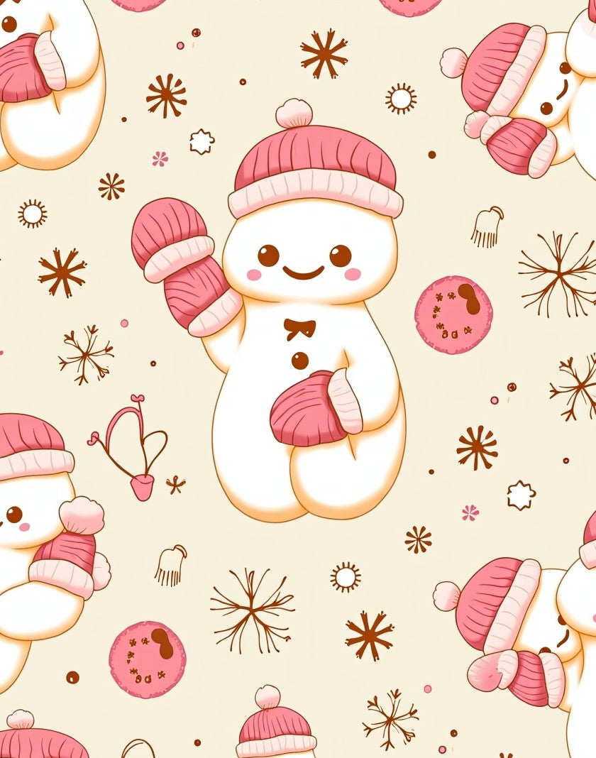 Charming Pink Snowman Winter Wonderland Rug