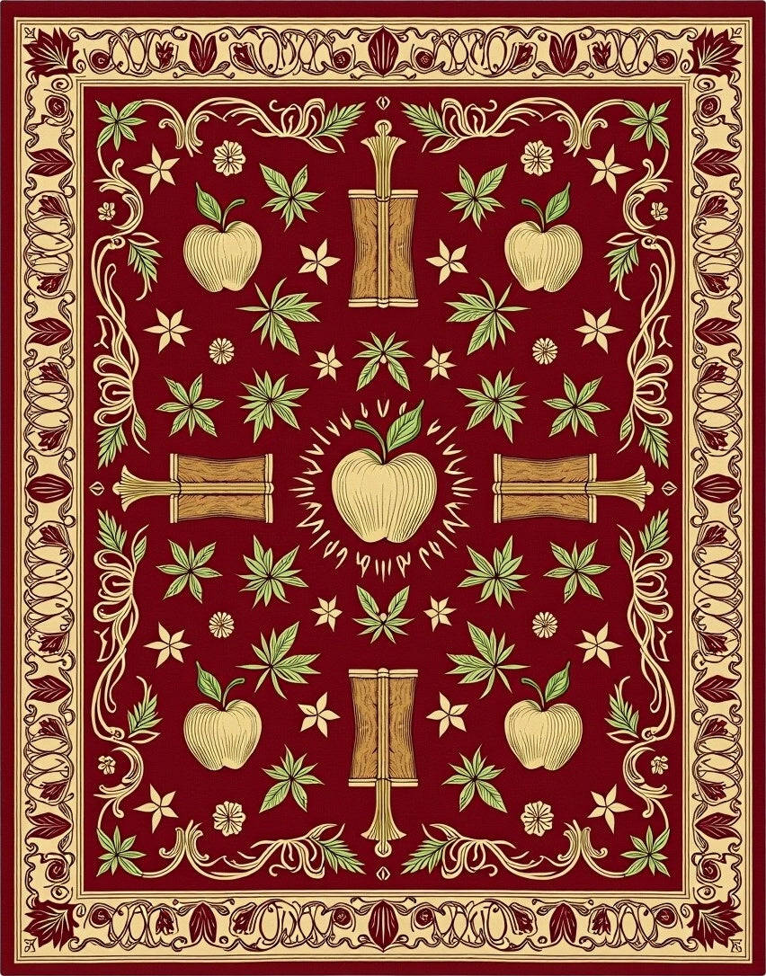 Gilded Crimson Apple Floral Border Rug