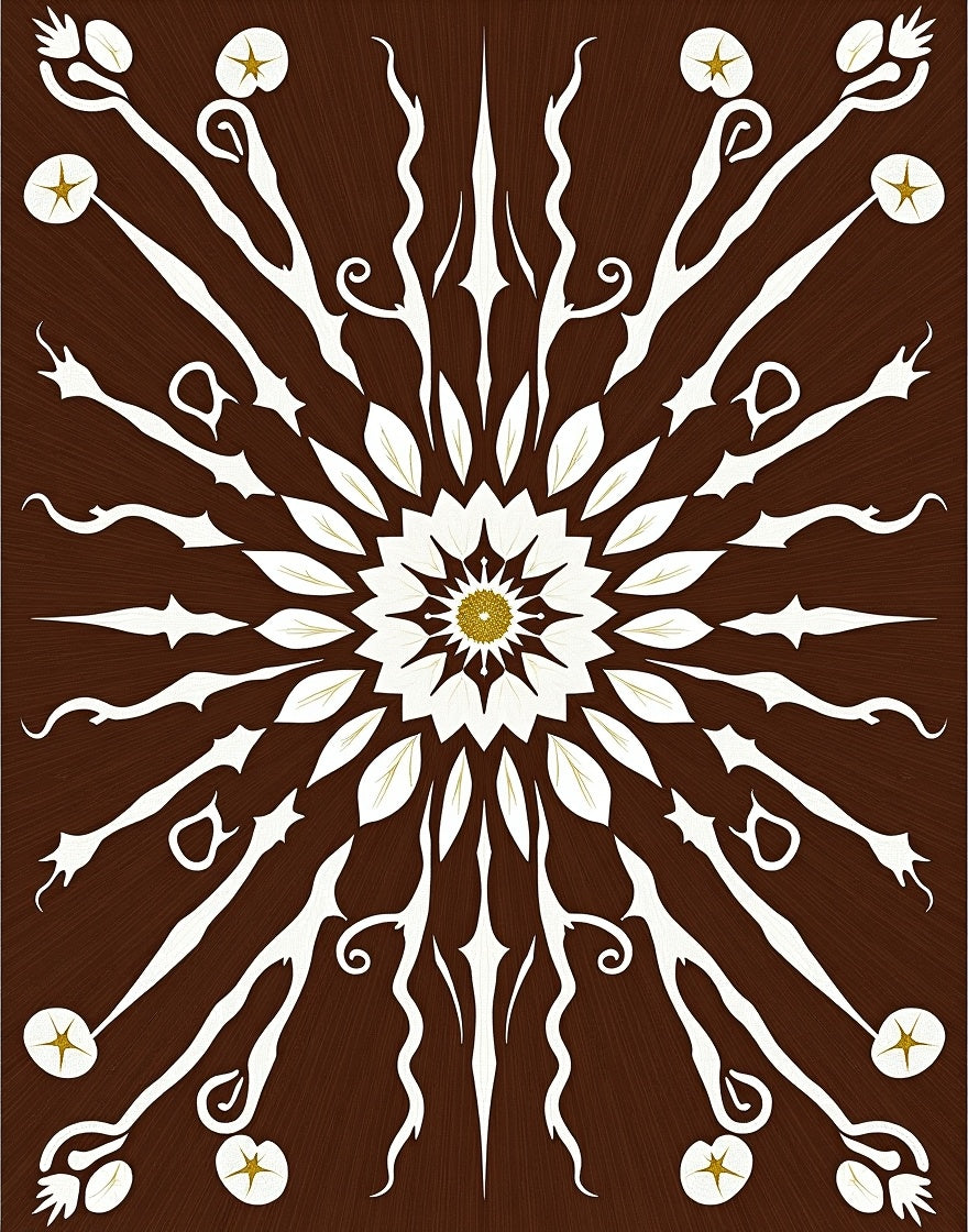 Brown White Golden Floral Mandala Rug