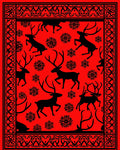Red Black Reindeer Snowflake Border Rug