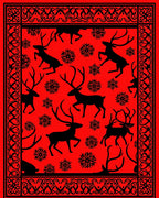 Red Black Reindeer Snowflake Border Rug