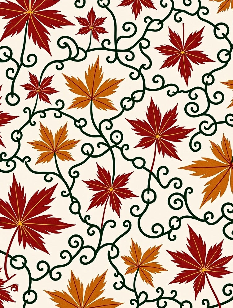 Red Orange Maple Leaf Swirls Rug