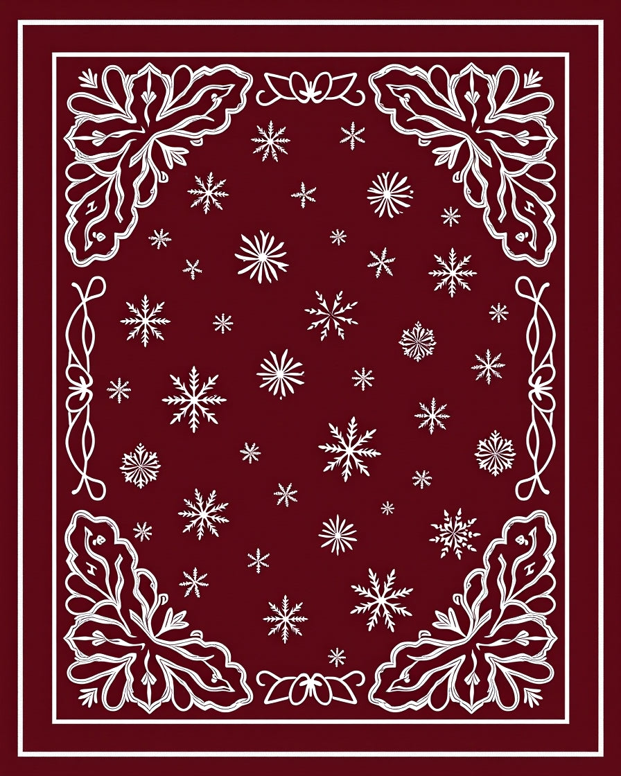 Deep Red Snowflake Medallion Border Rug
