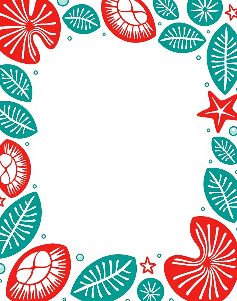 Coral Teal Abstract Floral Frame Rug
