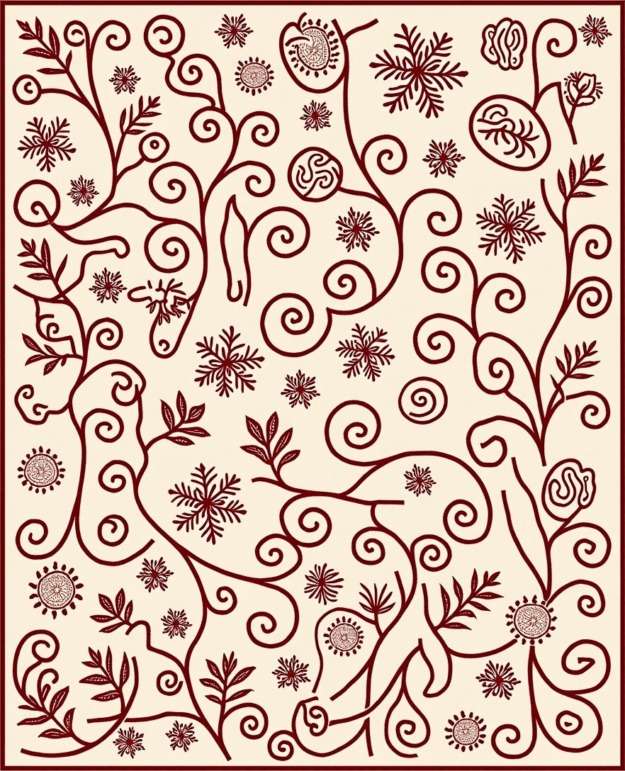 Crimson Vines with Snowflakes and Spirals Rug