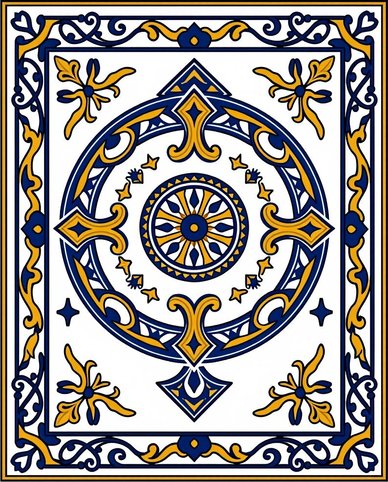 Royal Blue and Gold Medallion Arabesque Rug