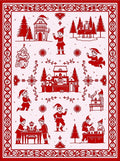 Crimson Christmas Elves Village Scenes Rug