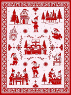 Crimson Christmas Elves Village Scenes Rug