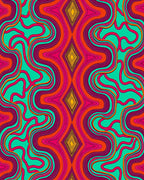 Vibrant Teal Pink Orange Diamond Waves Rug