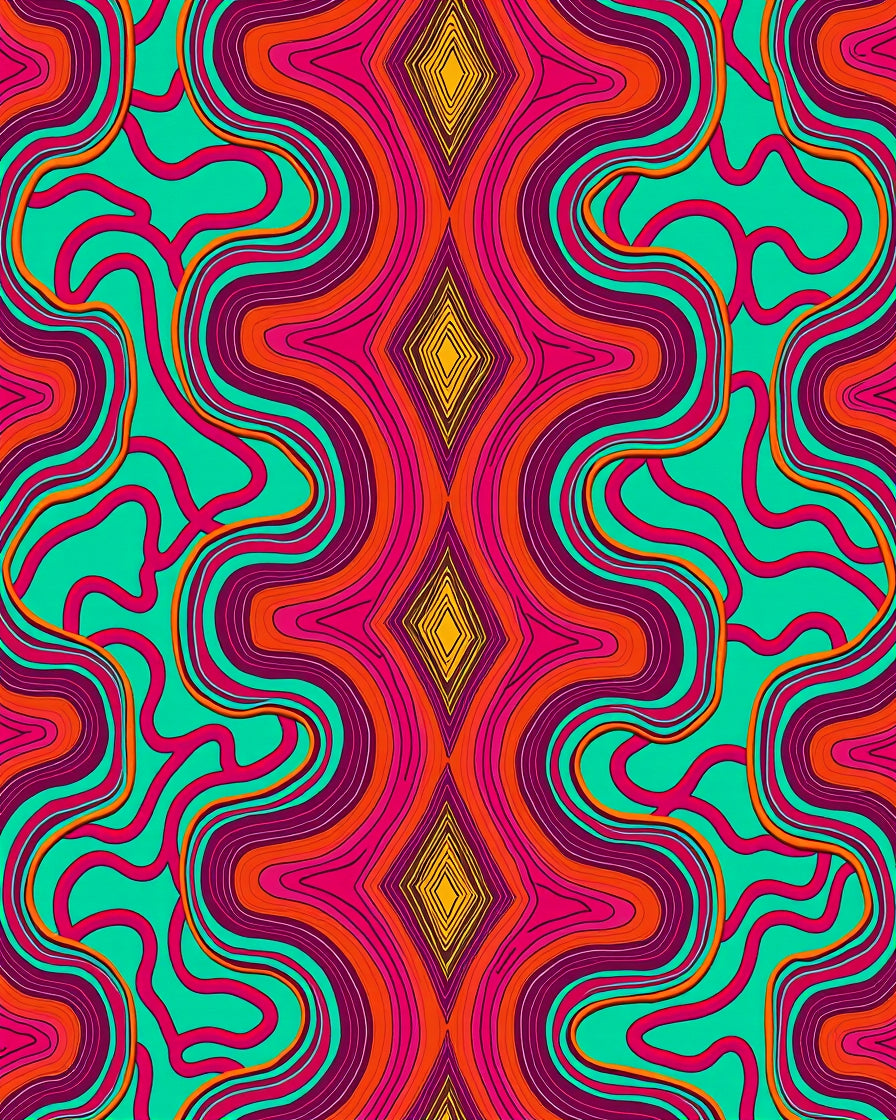 Vibrant Teal Pink Orange Diamond Waves Rug