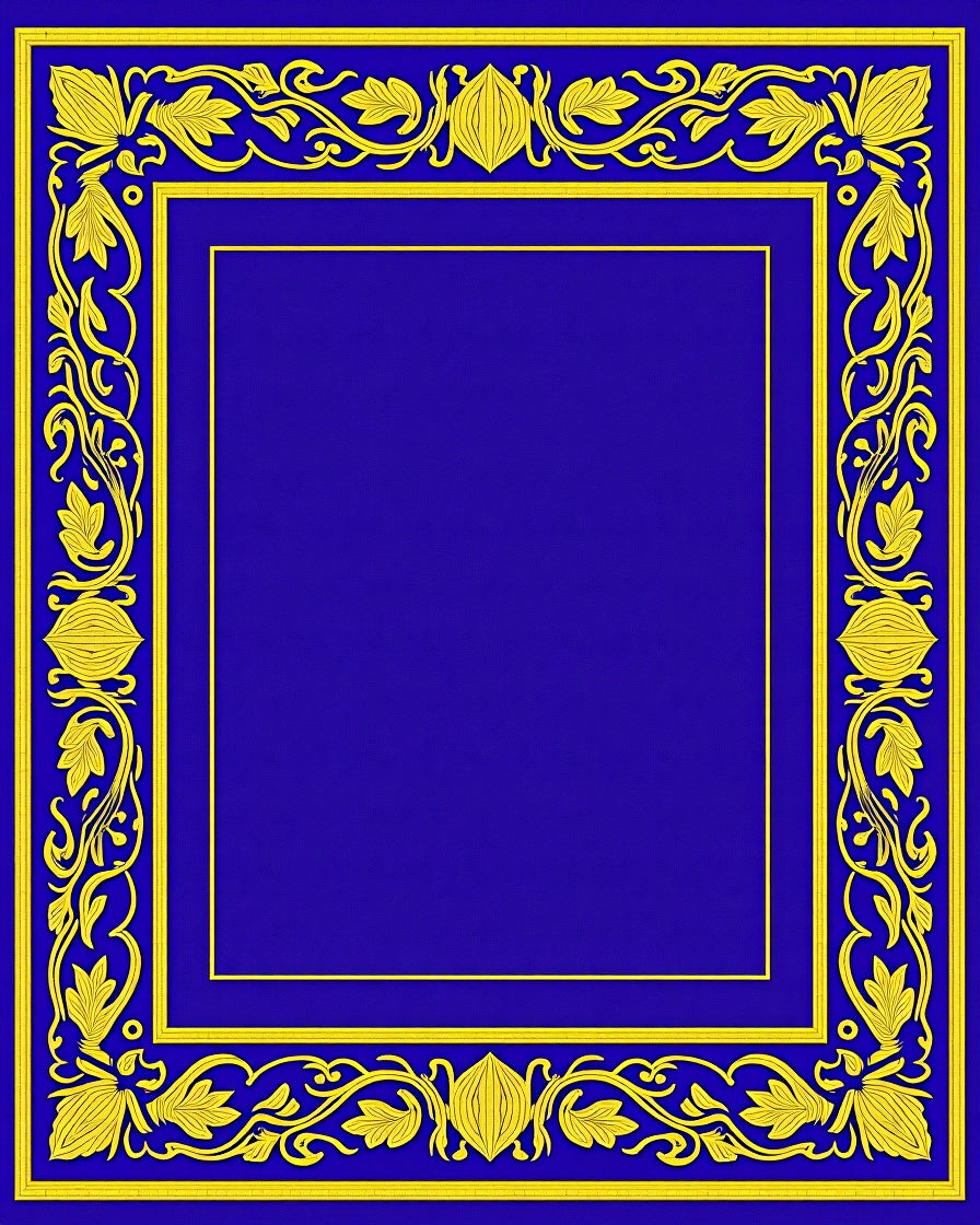 Royal Blue Yellow Floral Border Rug