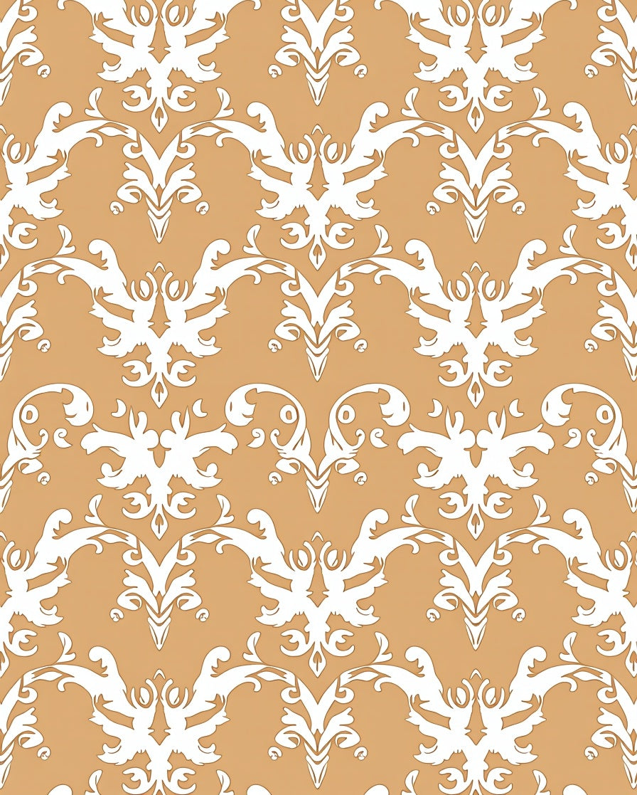 White Ornate Scrollwork Damask Rug