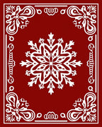 Crimson Red Snowflake Medallion Border Rug