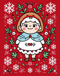 Charming Red Festive Girl Snowflakes Rug
