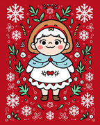 Charming Red Festive Girl Snowflakes Rug