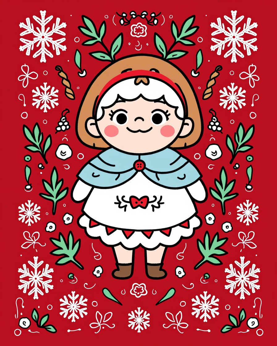 Charming Red Festive Girl Snowflakes Rug