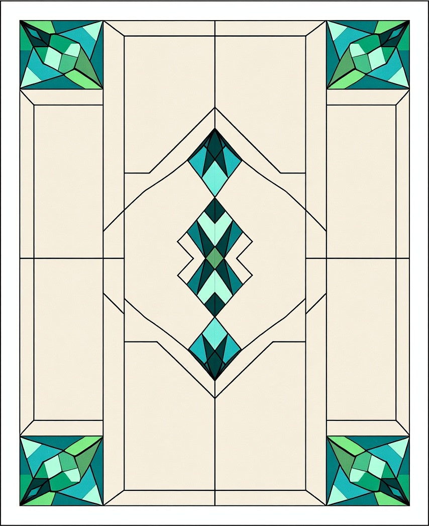 Green Teal Geometric Glass Panel Rug