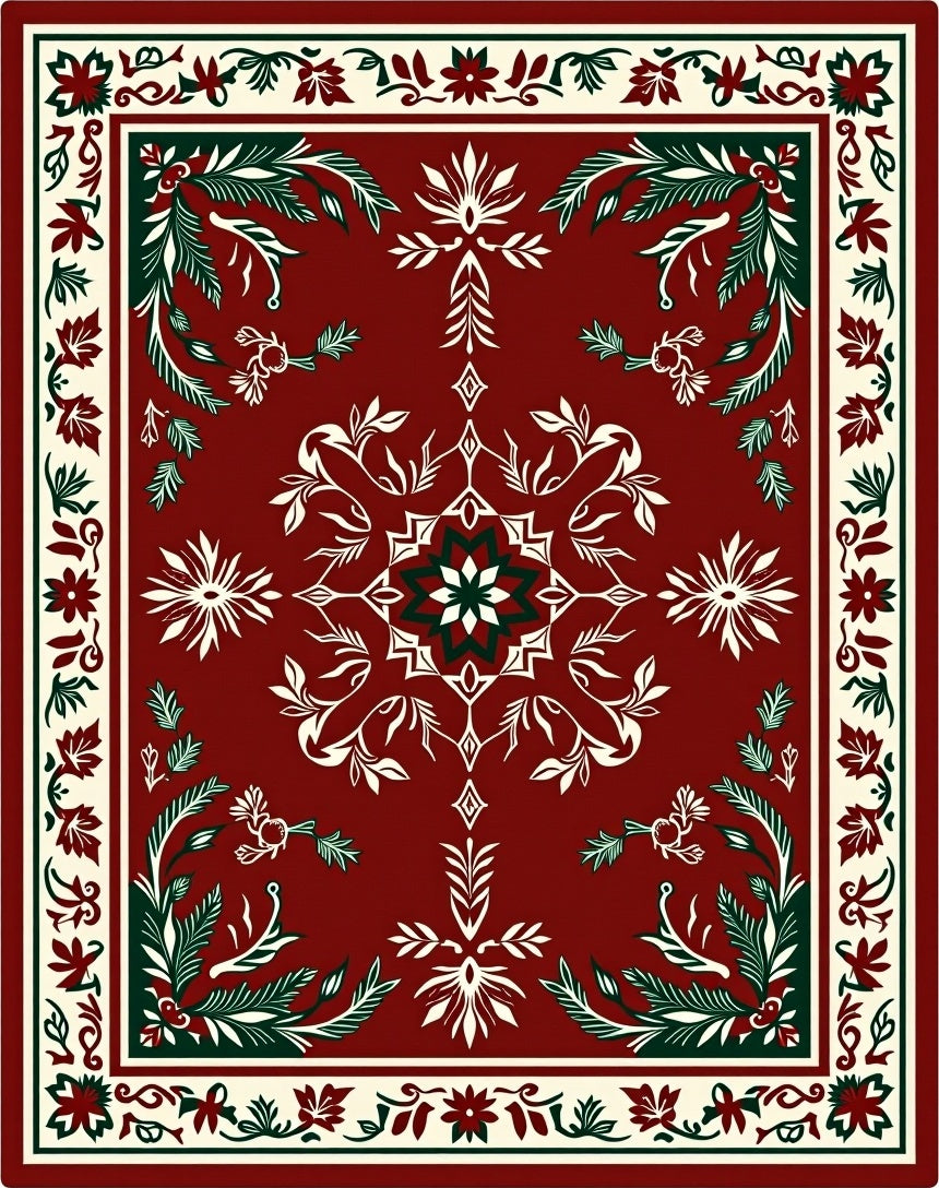 Crimson Bloom Botanical Border Design Rug