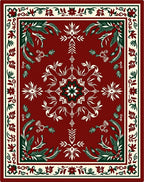 Crimson Bloom Botanical Border Design Rug