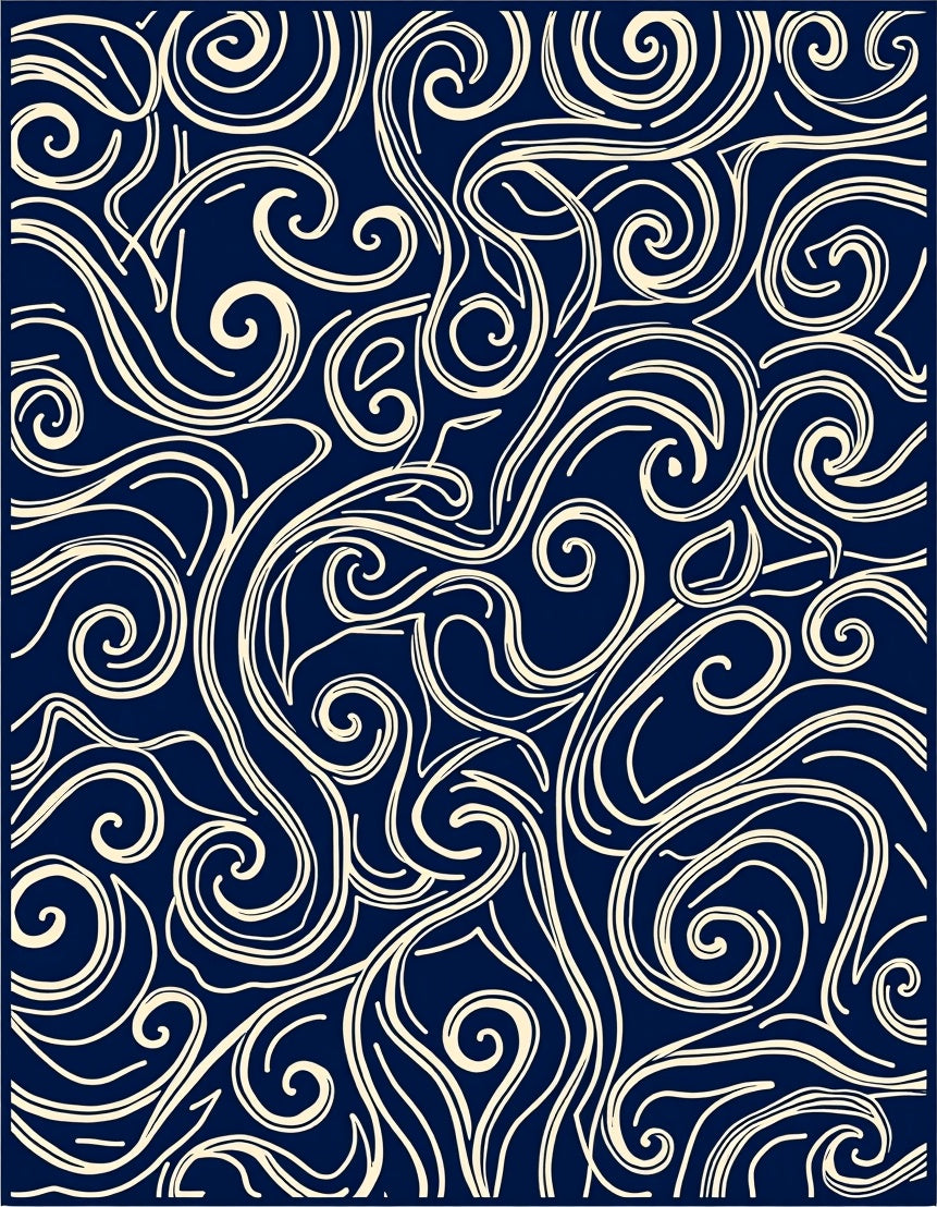 Navy Cream Swirling Abstract Lines Rug
