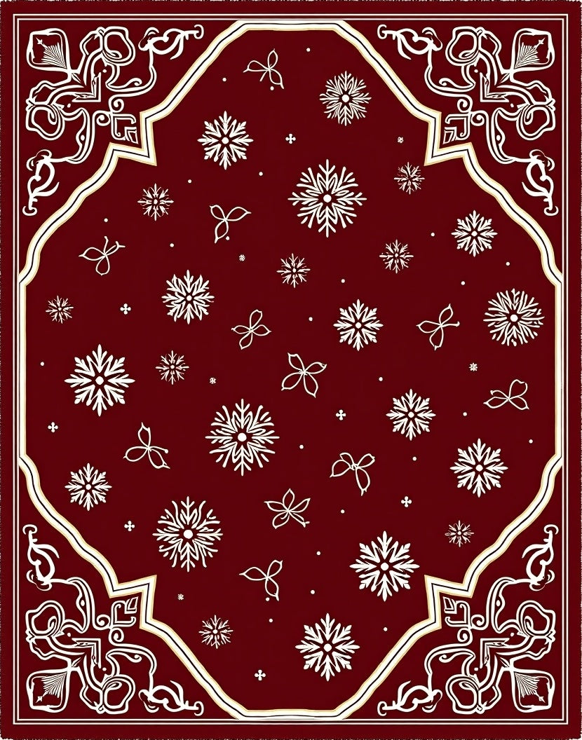 Deep Red Snowflake Winter Wonderland Rug