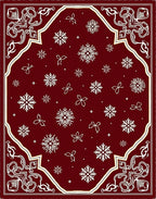 Deep Red Snowflake Winter Wonderland Rug