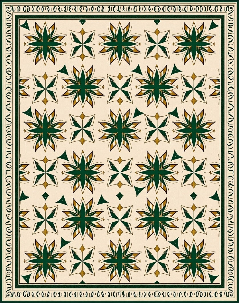 Green Gold Blossom Square Layout Rug