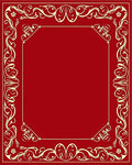 Crimson Golden Floral Scroll Border Rug