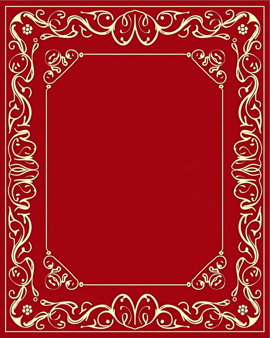 Crimson Golden Floral Scroll Border Rug